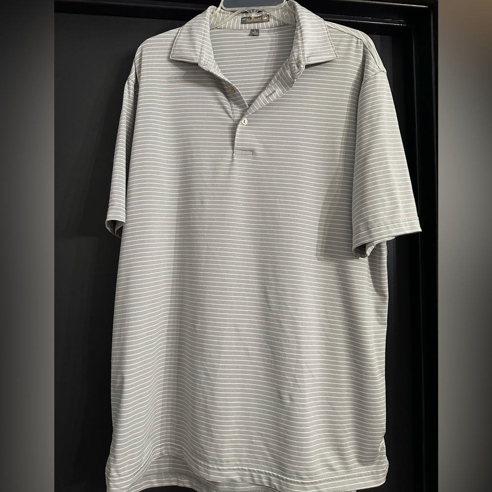 Peter Millar Light Gray Striped Polo Shirt Mens Sz Large